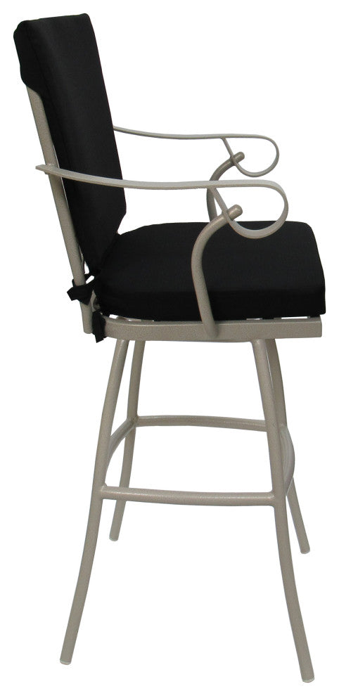 Outdoor Patio Swivel Bar Stool Jamey with Arms, Black - Beige, 30"
