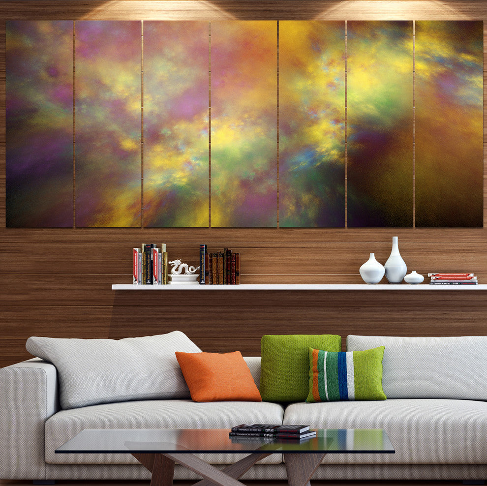 Perfect Yellow Starry Sky, Abstract Canvas Art Print, 83"x32", 7 Panels