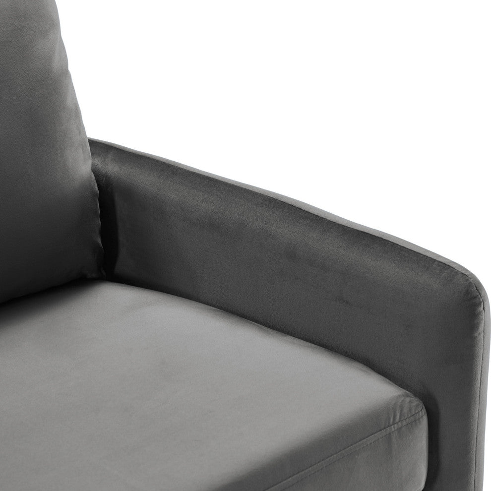 Trout Gray Velvet Modern Loveseat With Side Pockets