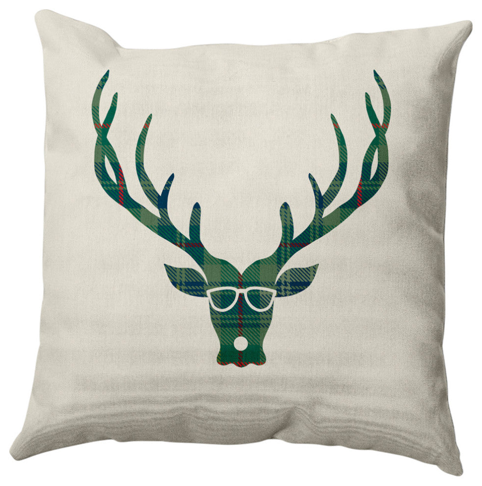 Cool Dude Holiday Reindeer Decorative Throw Pillow, Dark Green, 18"x18"