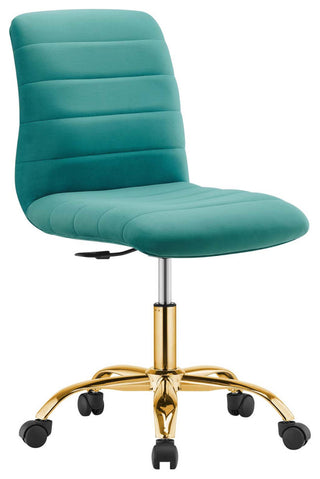 Ripple Armless Performance Velvet Office Chair, Gold Teal
