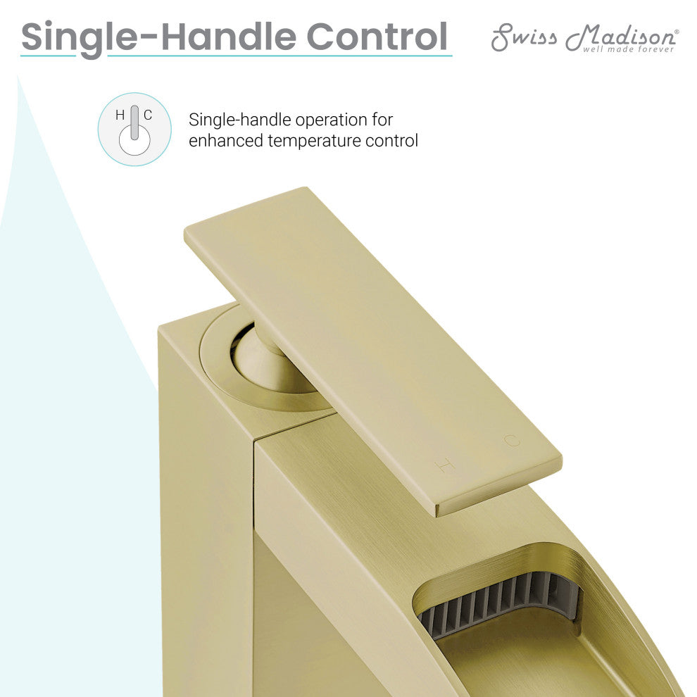 Concorde Single Hole, Waterfall Bathroom Faucet, Brushed Gold