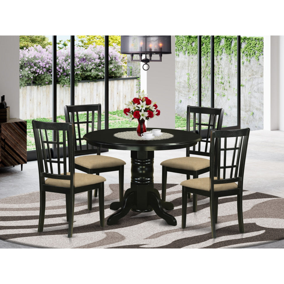 Shni5-Blk-C 5-Piece Dining Room Set Dinette Table And 4 Dining Chairs