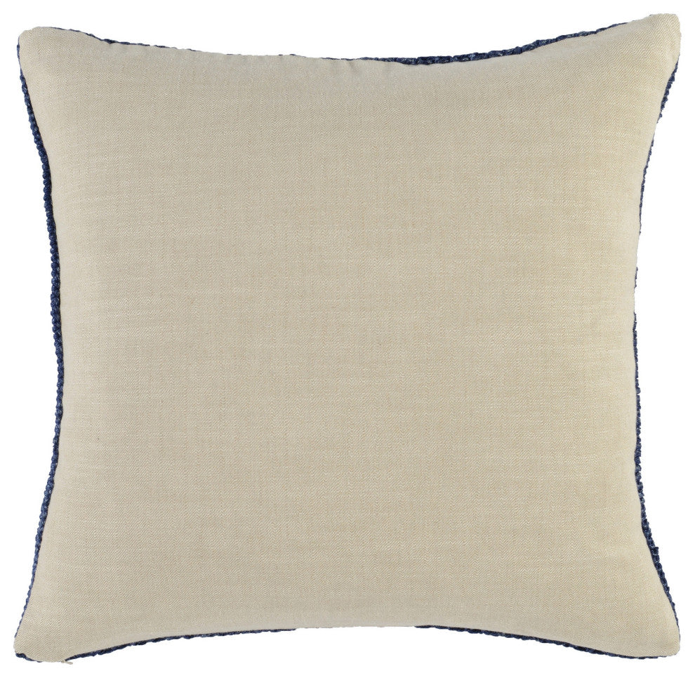Benzara BM228836 Square Fabric Throw Pillow With Hand Knit Details, Blue