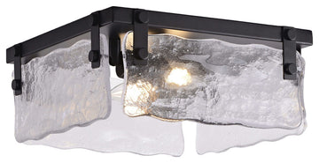 Ashley 11.8" Black 2-light Hand Crafted Glass Square Flush Mount