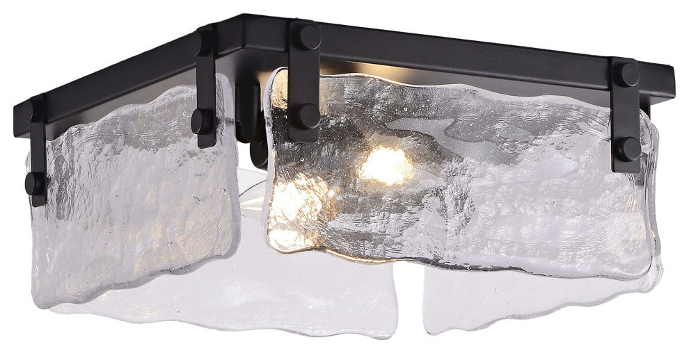 Ashley 11.8" Black 2-light Hand Crafted Glass Square Flush Mount