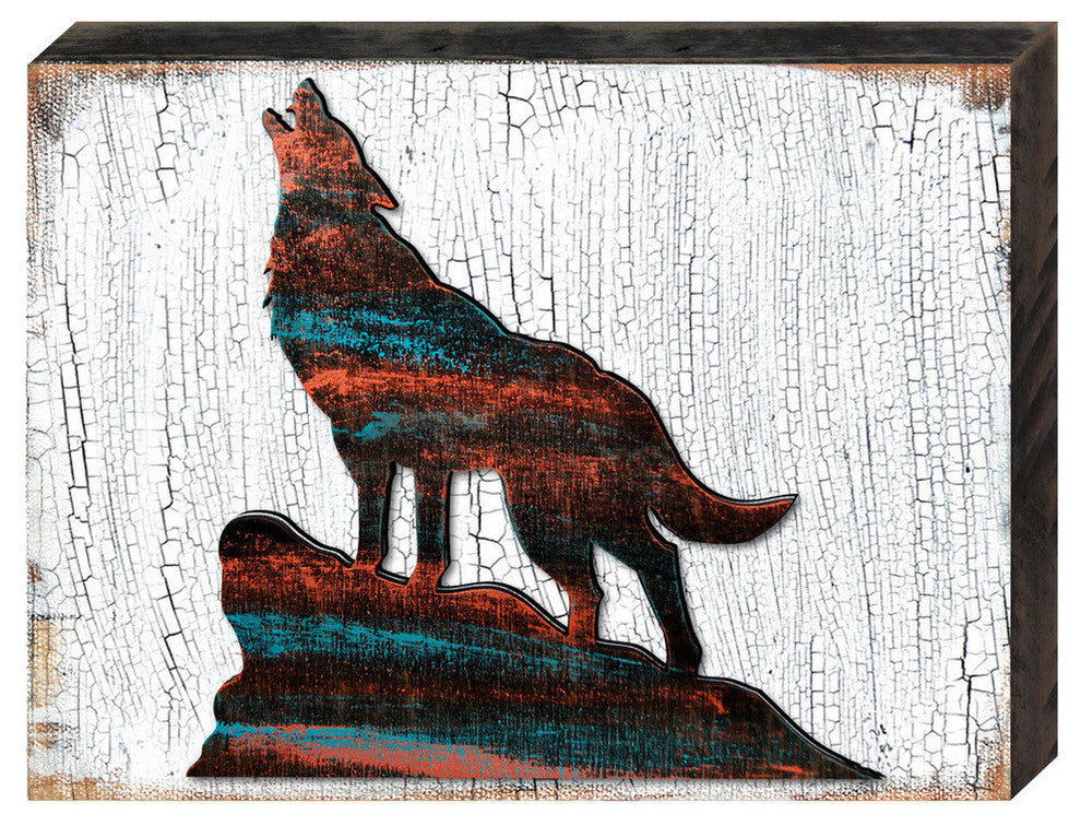 Wolf On The Stone Vintage Wildlife Block