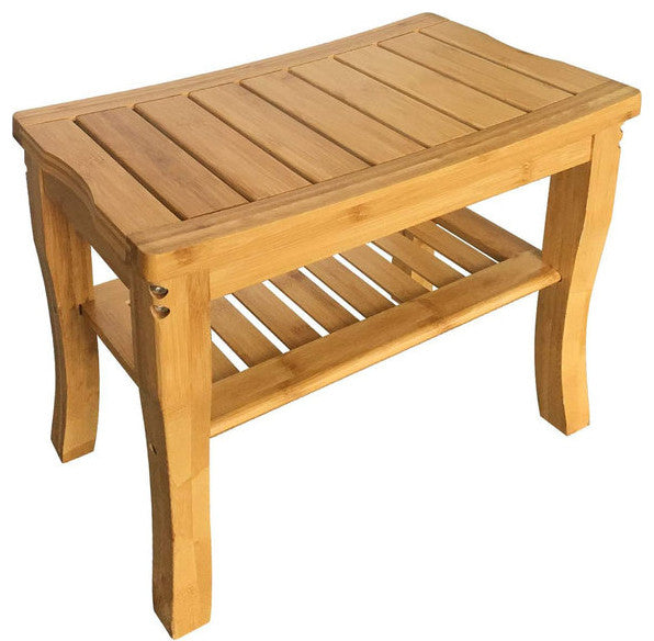 Bamboo Shower Bathroom Bench With Shelf 18"