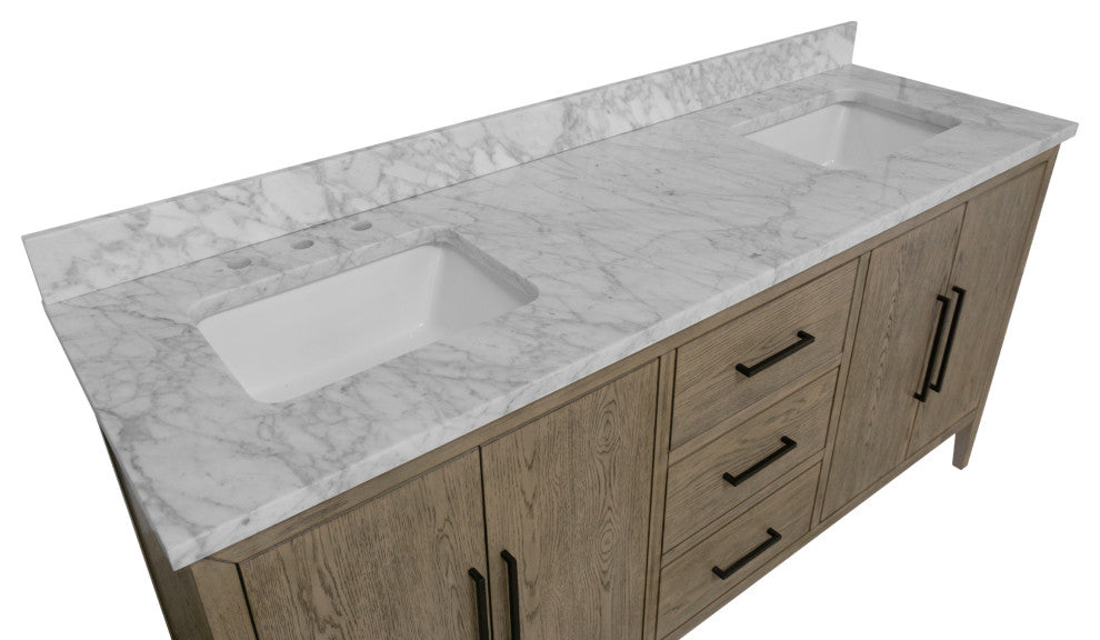 Parisian 72" Bathroom Vanity, Gray Oak, Carrara Marble