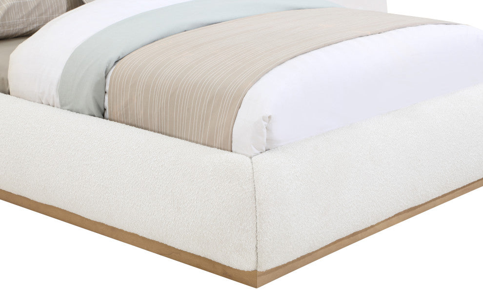 Vaughn Bed, Cream, Full, Boucle Fabric, Natural Finish