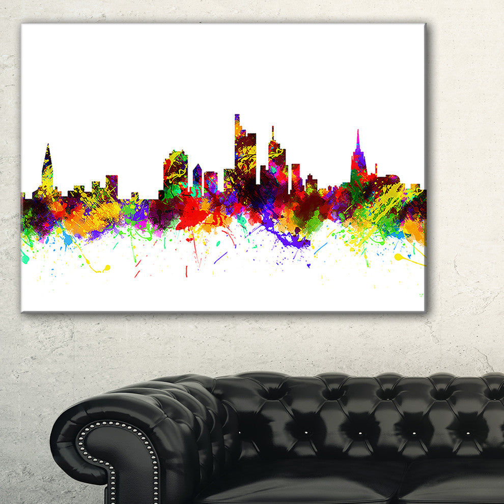 "Frankfurt, Germany" Skyline Cityscape Painting Wall Art, 32"x16"