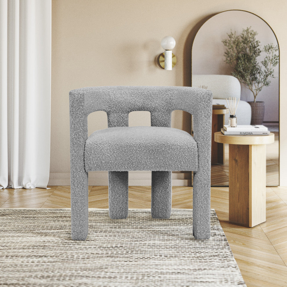 Athena Boucle Fabric Upholstered Accent / Dining Chair, Grey