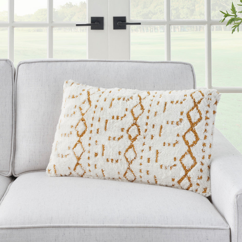 Mina Victory AA019 Throw Pillow, Yellow, 12"X20"