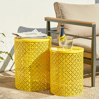 Multi-Functional Metal Garden Stool, 2-Piece Set, Yellow