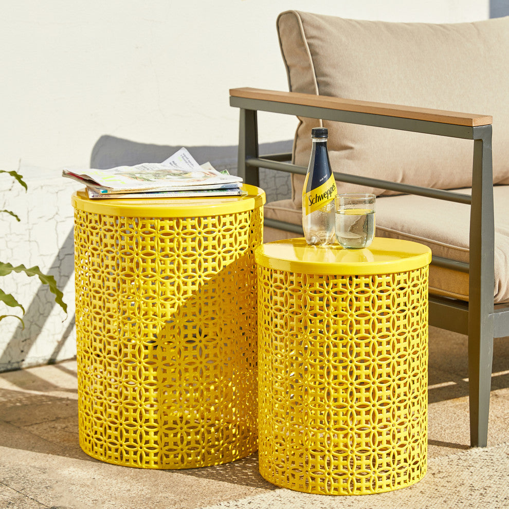 Multi-Functional Metal Garden Stool, 2-Piece Set, Yellow