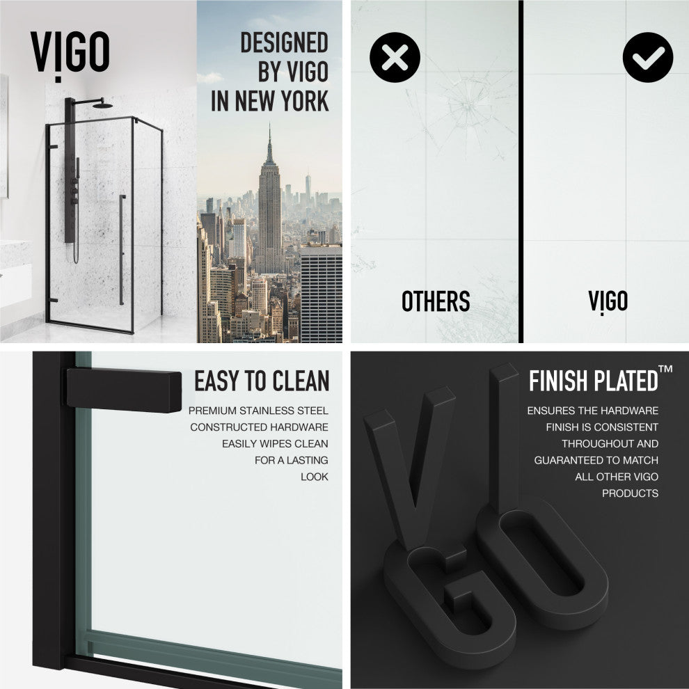 VIGO Meridian 34"D x 34"W x 73"H Framed Hinged Shower Enclosure, Matte Black