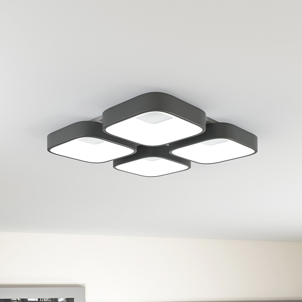 Modern White 4-Light Square LED Flush Mount Ceiling Light