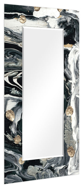Abstract Rectangular Beveled Mirror on Free Floating Printed Tempered Art Glass