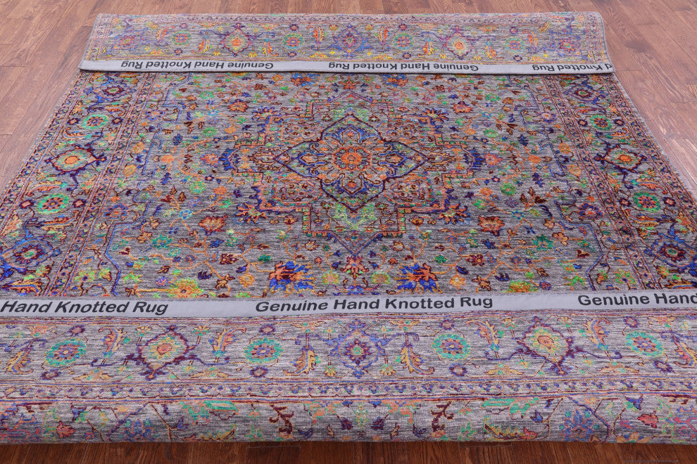 7' 11" X 10' 2" Wool & Silk Handmade Persian Heriz Serapi Rug - Q15575