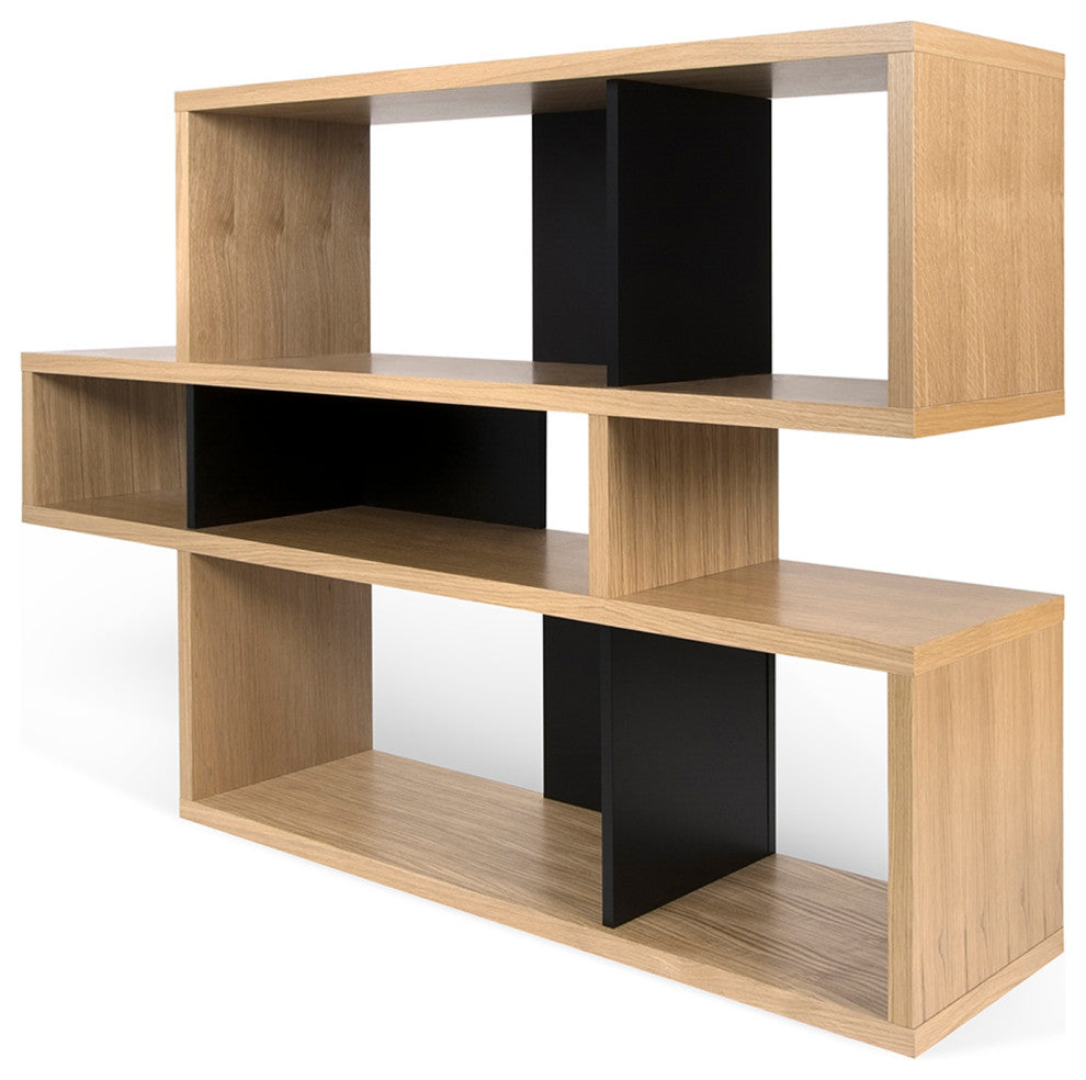 Contemporary Modular Display 2 Tone Shelves, Oak Frame/Black Backs