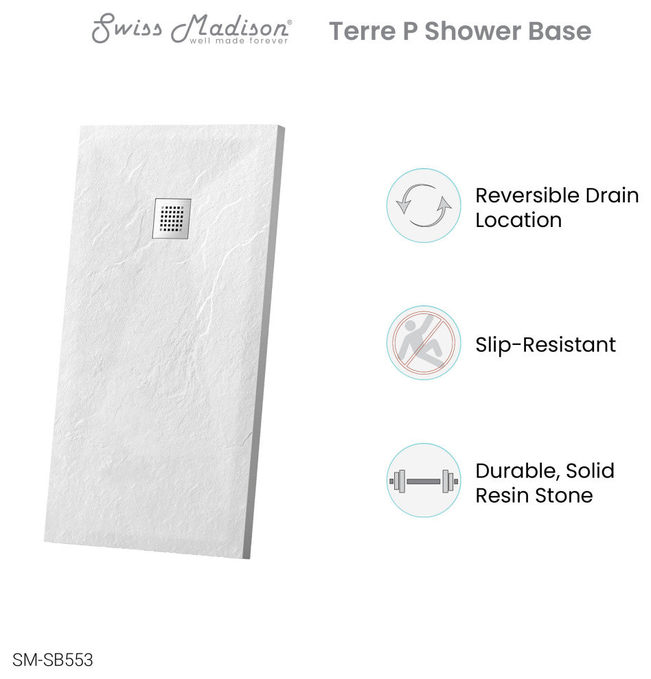 Terre P Series 60"x36" Reversible Drain Shower Base