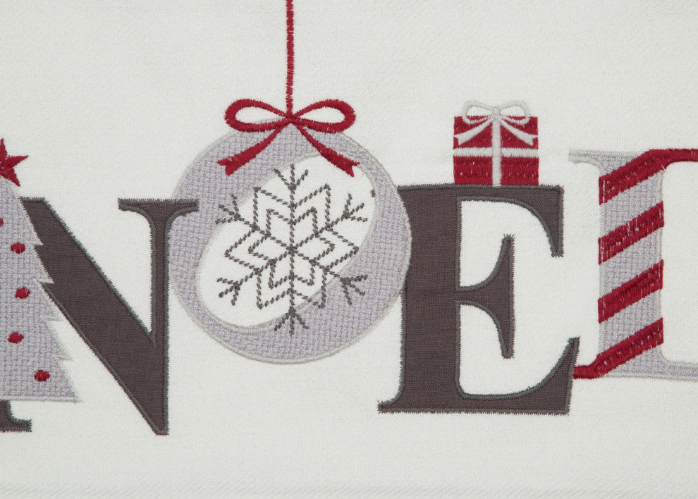 Noel Embroidered Christmas Pillow, 10"x20"