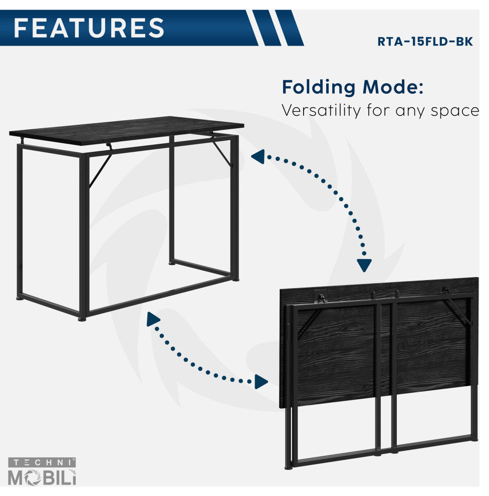 Techni Mobili Space Saving Folding Desk, Black
