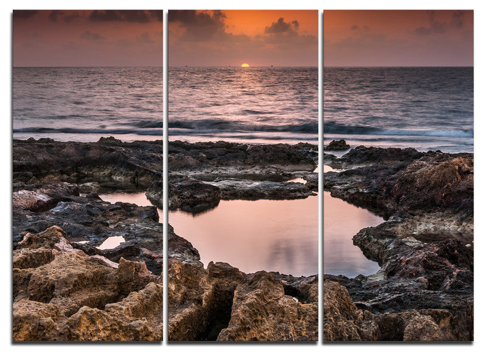 "Rocky African Coastline Sunset" Metal Wall Art, 3 Panels, 36"x28"
