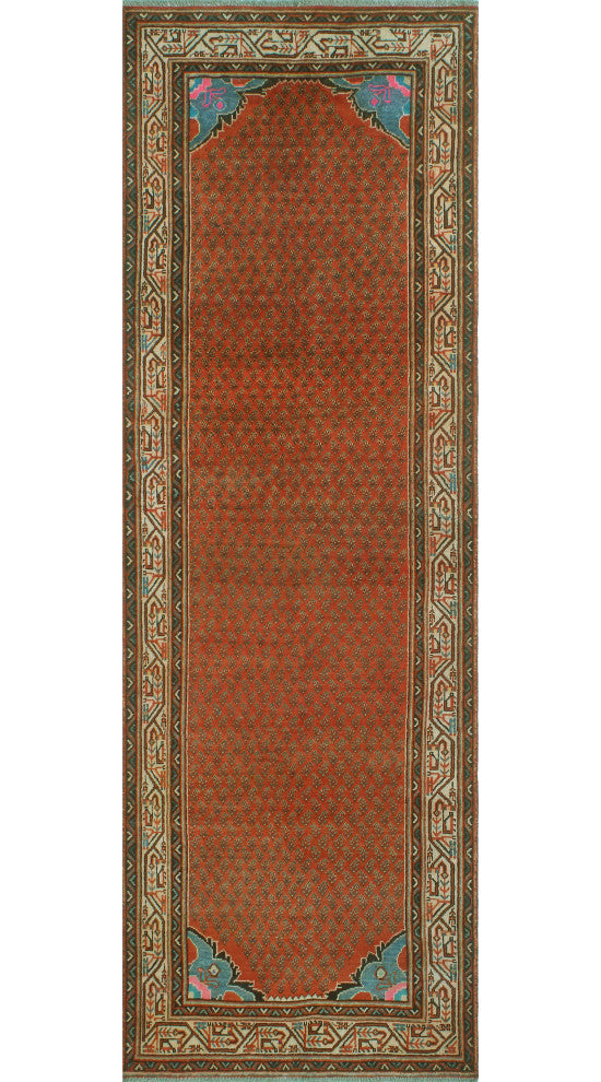 Fine Vintage Distressed Niloufar Rust/Beige Runner, 3'3x10'0