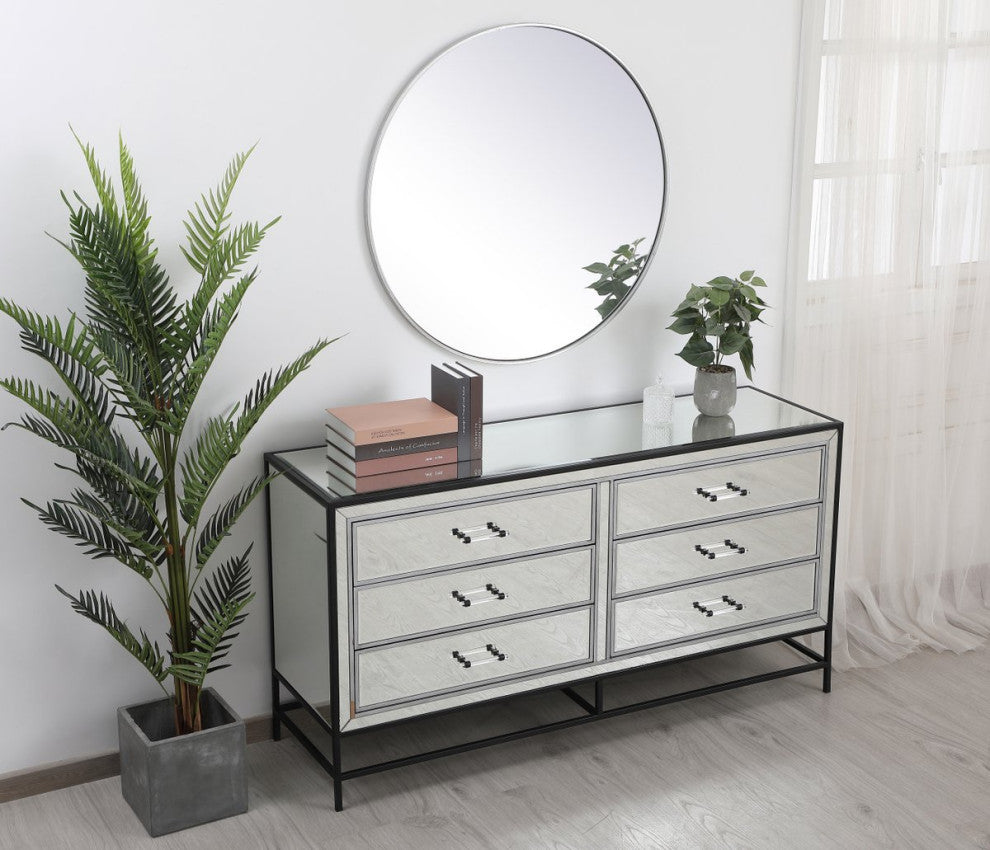 Bailee 60" Mirrored 6-Drawer Chest, Black
