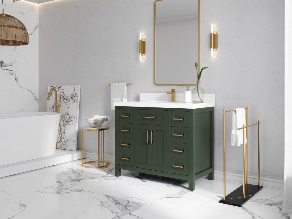 Cambridge 42 Single Sink Bath Vanity in Pewter Green 2" White Quartz