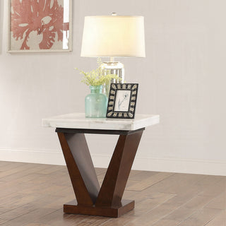 Forbes End Table, White Marble and Walnut