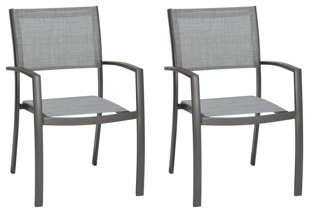 Solana Outdoor Aluminum Arm Dining Chairs in Cosmos Grey Finish - Set of 2