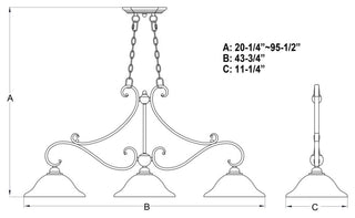 Monrovia Three Light Linear Chandelier, Oil Burnished Bronze