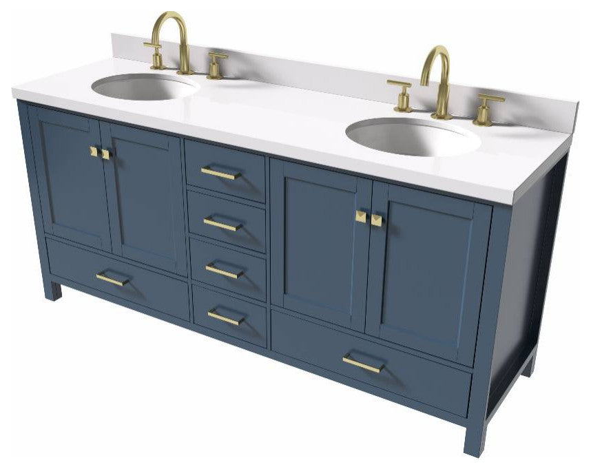 Cambridge Midnight Blue 73" Double Oval Sink Vanity With White Quartz Countertop
