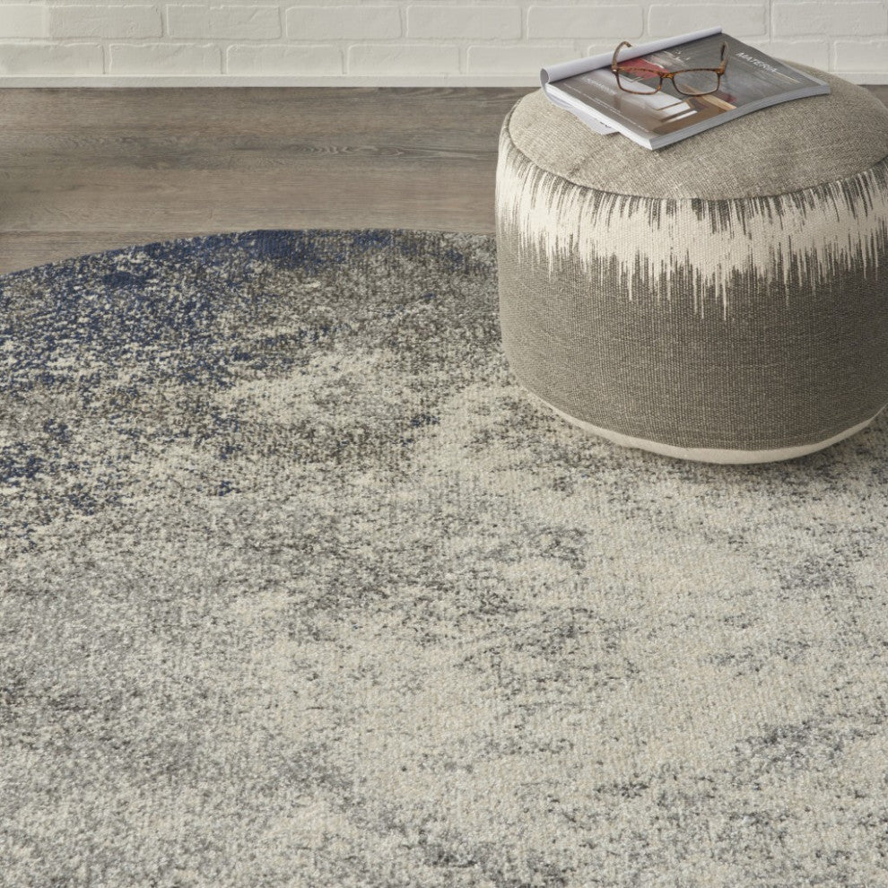 5' Gray And Ivory Round Abstract Power Loom Area Rug