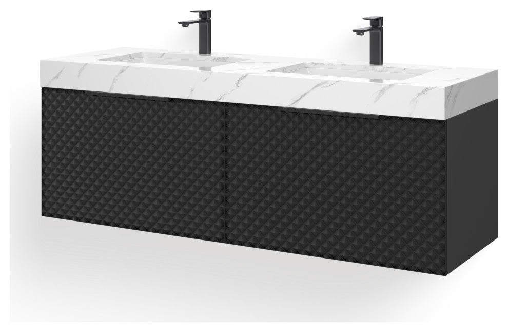 The Monolith Bathroom Vanity, Black of Night, 60", Double Sink, Wall Mount