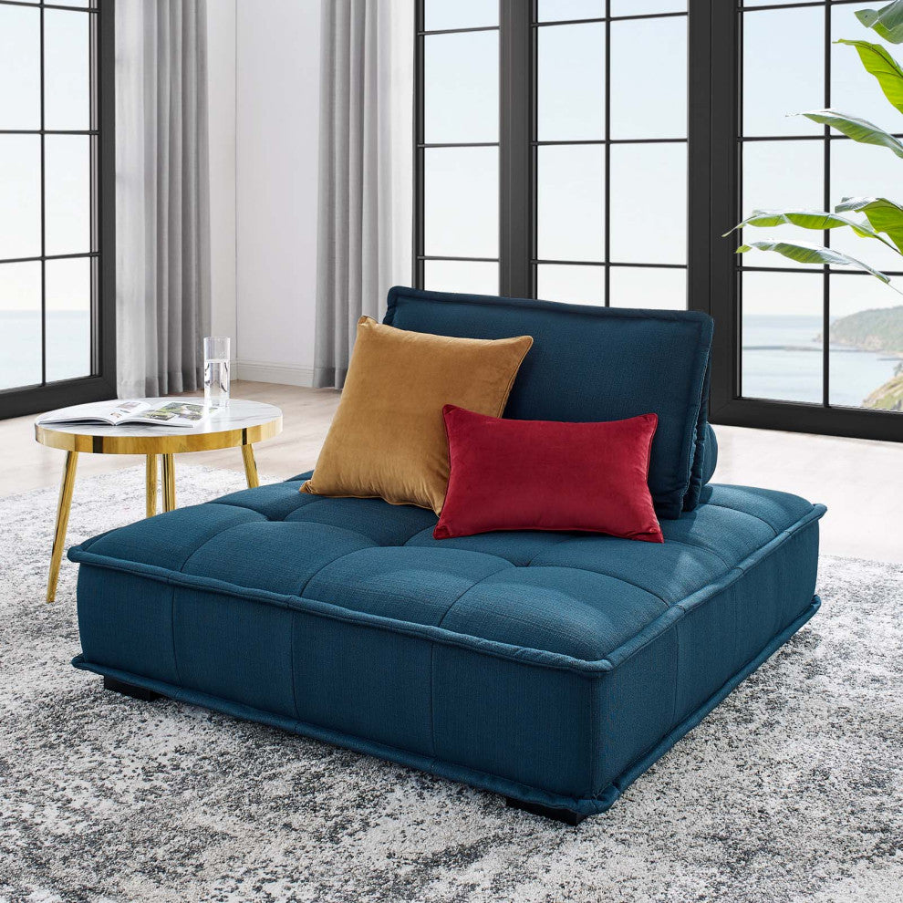 Saunter Tufted Fabric Armless Chair Azure