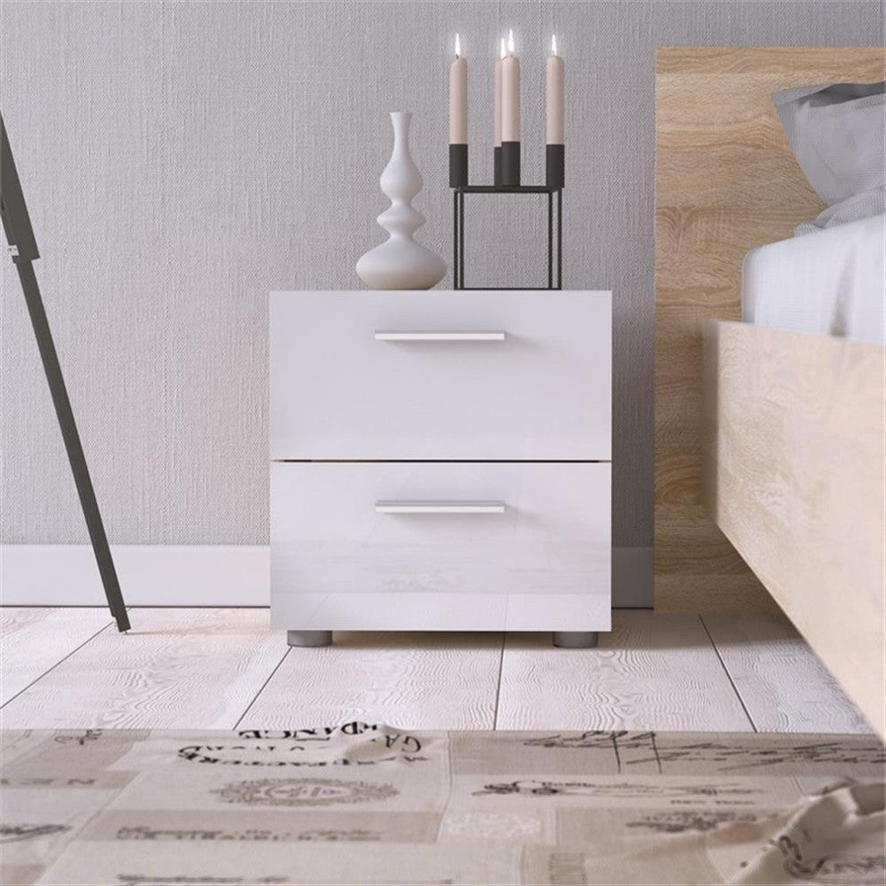 3PC Set Engineered Wood 2 Nightstands and 1 Double Dresser in Oak and White