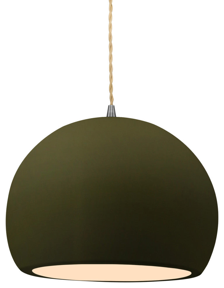 Radiance Medium Globe Pendant, Matte Green Frame, Brushed Nickel, LED, Cord