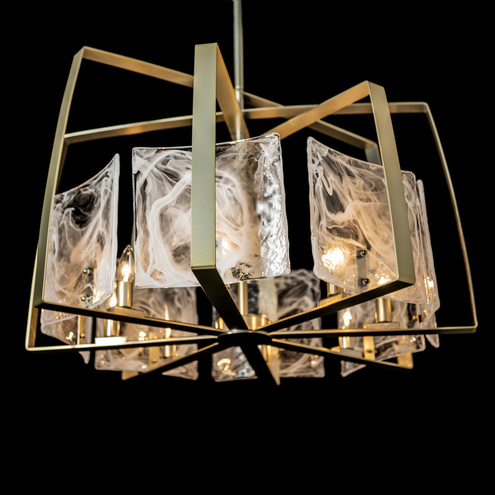Arc 8-Light Pendant, Modern Brass Finish, White Swirl Glass