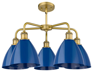 Ballston Dome 5-Light 26" Stem Chandelier, Brushed Brass, Blue
