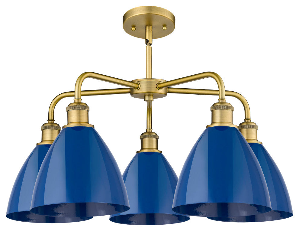 Ballston Dome 5-Light 26" Stem Chandelier, Brushed Brass, Blue