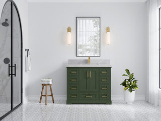 Boston 42 Single Sink Bath Vanity in Pewter Green 2" Pearl Gray