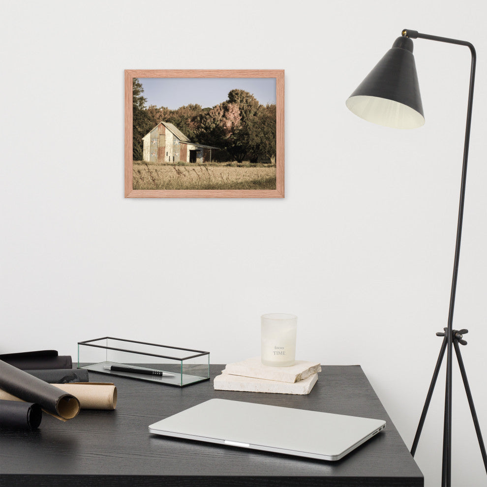 Patriotic Barn in Field Aged Effect Framed Photo Paper Wall Art Prints, Red Oak, 11" X 14"