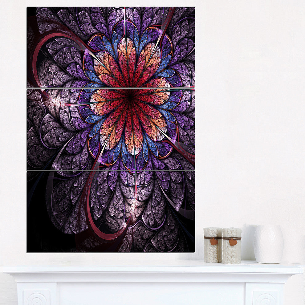 "Glittering Bright Colorful Fractal Flower" Metal Wall Art, 3 Panels, 28"x36"