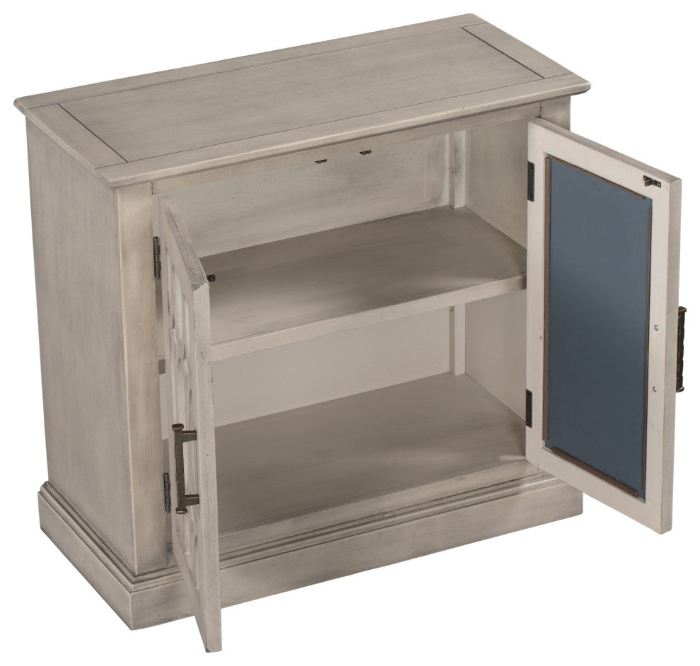 Wood Double Decorative Mirror Door Accent Cabinet, Grey, 30" X 14"