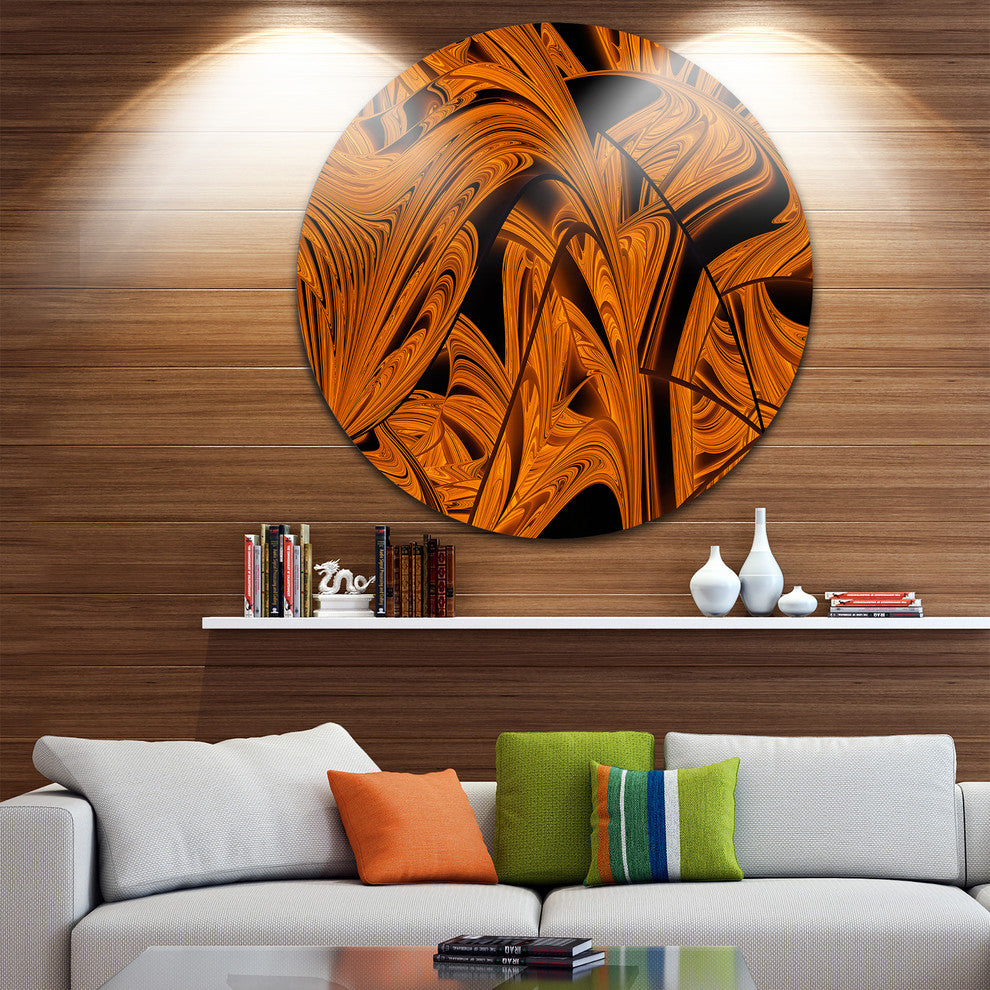 Vibrant Brown Fractal Flower Pattern, Abstract Disc Metal Wall Art, 23"