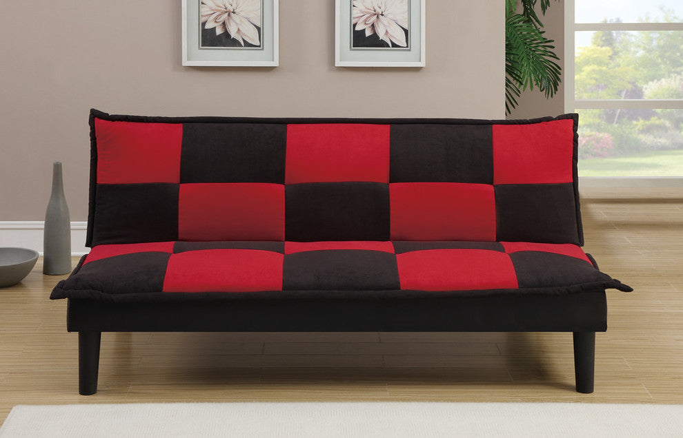 Microfiber Adjustable Sofa, Black and Red Checker