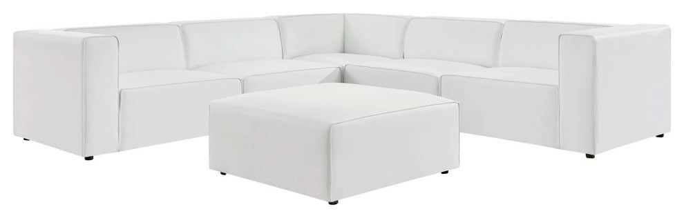 Sectional Sofa Set, Faux Vegan Leather, White, Modern, Living Lounge Hospitality